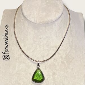 Sterling Silver 925 Omega Chain Necklace – Large Faceted Glass Pendant